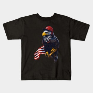 ai generated design for 4th of July, an eagle, a flag and a baseball hat Kids T-Shirt